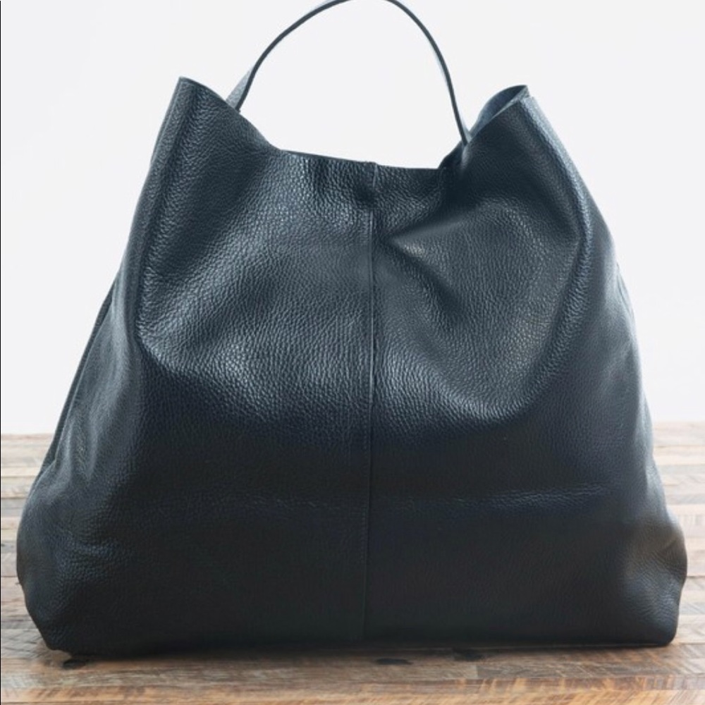 Love Stitch All Leather Black Hobo Handbag